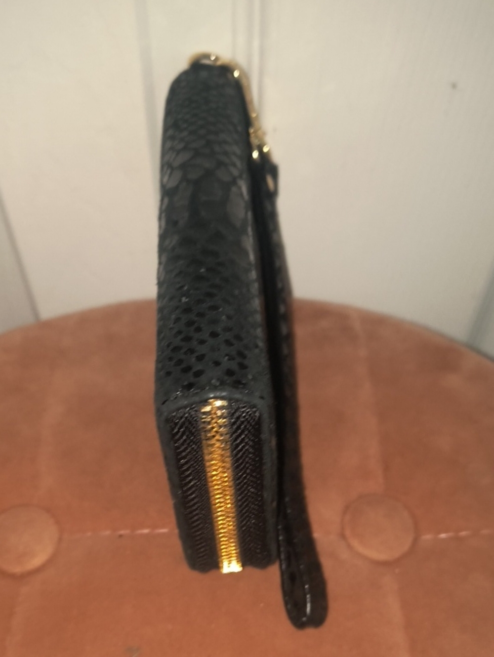 Michael Kors Essential Zip Wallet Black Embossed Python Leather Wristlet - Picture 6 of 10